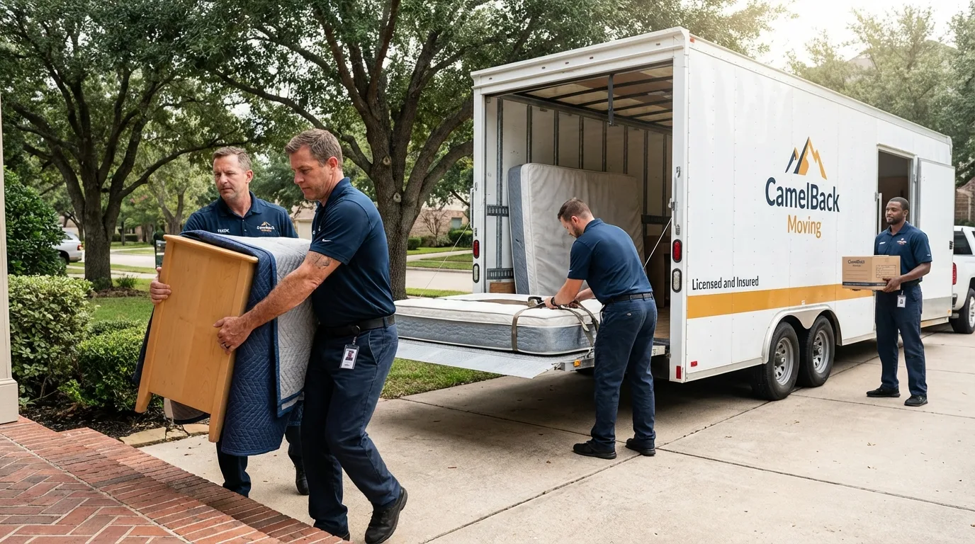 Crew loading residential truck for cross-state move from Toluca, IL