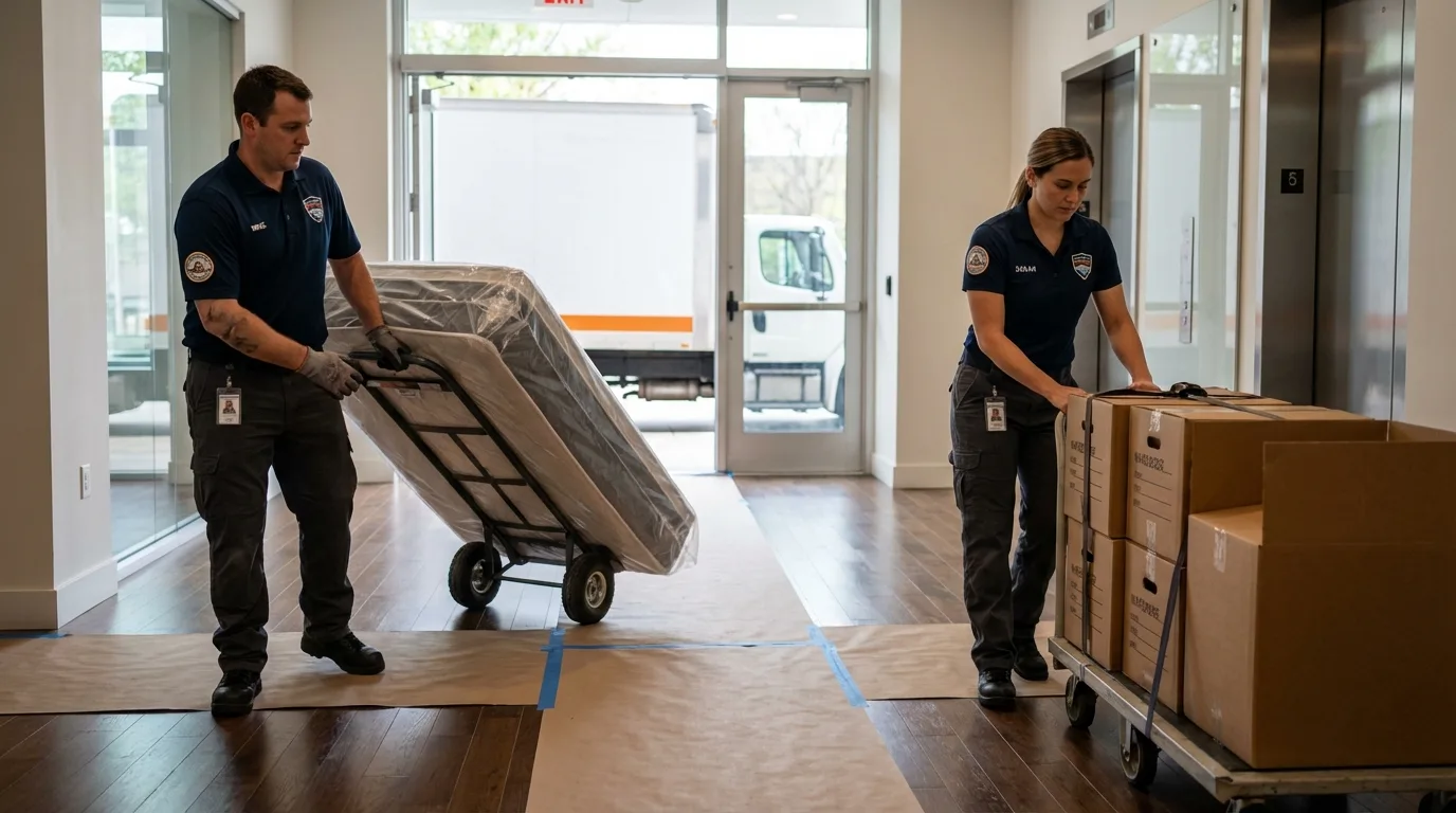 Professional apartment movers loading elevator in Toluca, IL